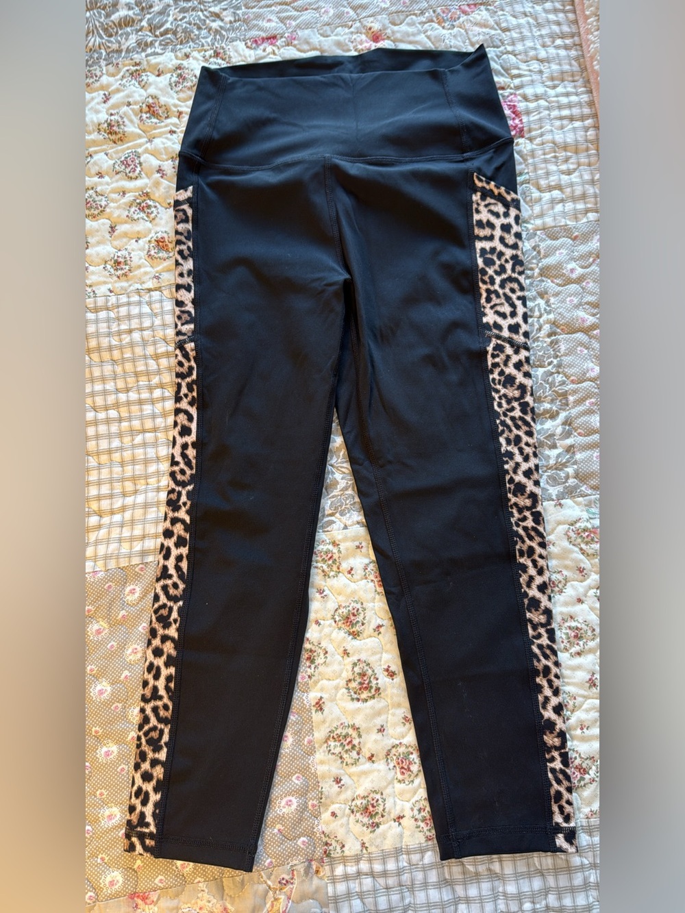 Zyia active Black Leggings with Leopard Side Pockets